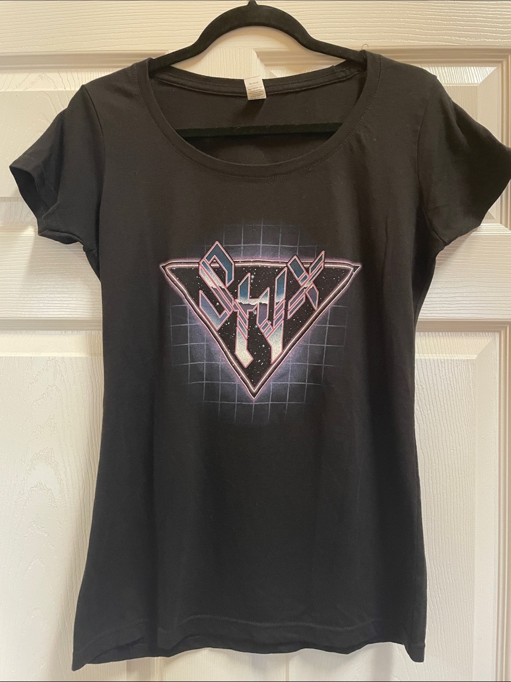 Women’s Black Styx Tee with Retro Neon Triangle Logo Medium - Great Condition!